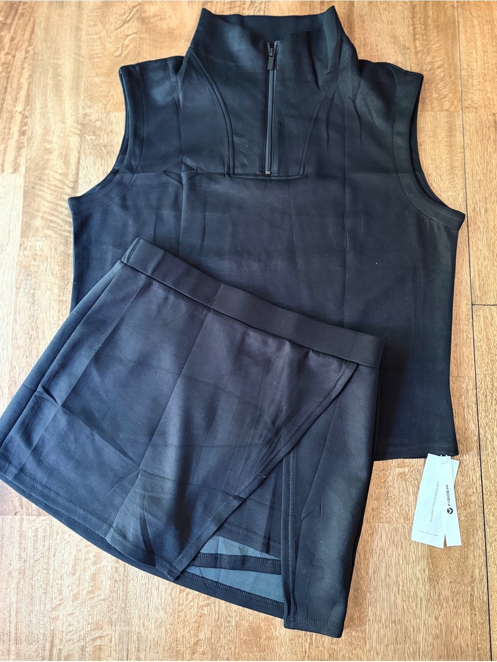 NEW! High-Waist Athletic Skort and Tank Set Black Size XL